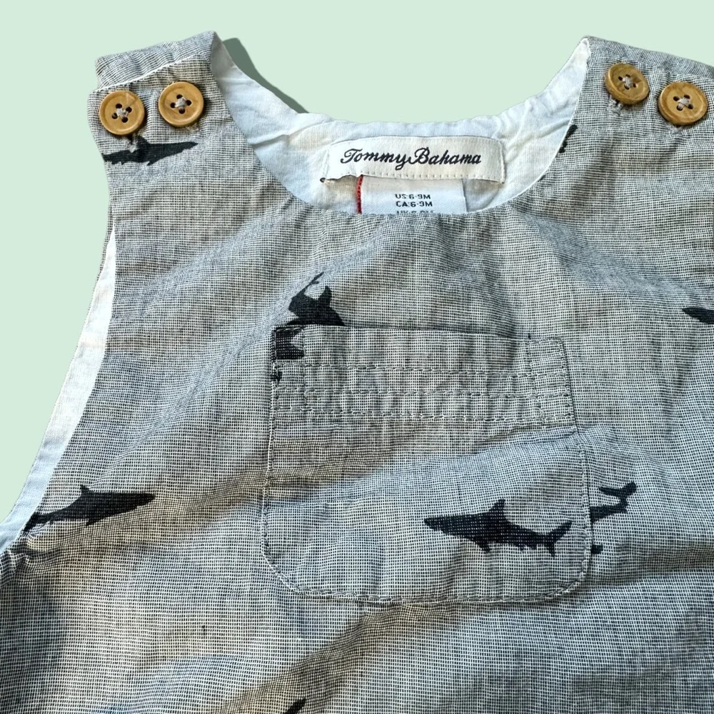Baby Tommy Bahama Shark Theme Tank Top One Piece Navy Blue Size 6-9 Months - Picture 4 of 6